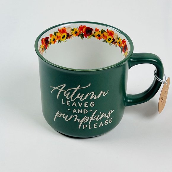 Eccolo 2022 Green Autumn Leaves & Pumpkin Please 18 oz Coffee Mug - Picture 2 of 6